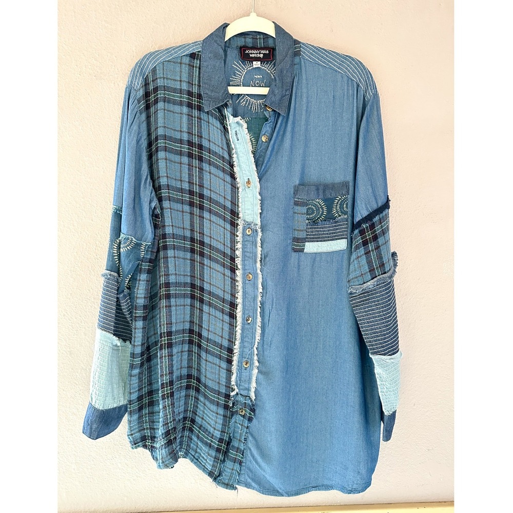 Johnny Was Workshop Indigo Mixup Patchwork Raw Ed… - image 3